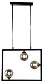 Pendente Balanço 35X45Cm 3Xg9 Retangular Horizontal Metal Preto Vidro...