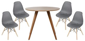 Conjunto Mesa Square Redonda Bétula 88cm + 4 Cadeiras Eames Colméia Preta