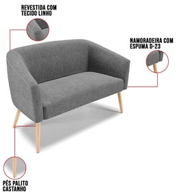 Namoradeira Stella 02 Lugares Stella Linho Grafite A26 Pés Palito Natural D03 - D'Rossi