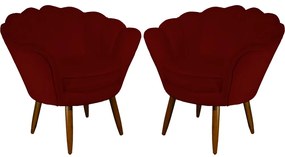 Kit 2 Poltronas Decorativas Pétala Pés Palito Suede Bordô - Sheep Estofados