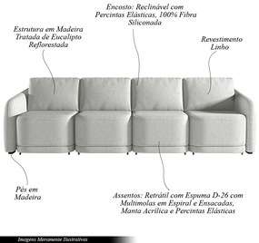Sofá Cama Modulado Retrátil e Reclinável Decorativo Varsóvia 356cm Linho Cinza G33 - Gran Belo