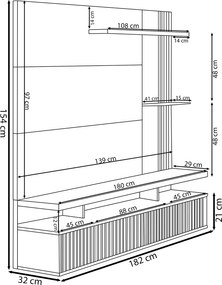 Painel Decorativo Otawa MDP/MDF Porta Ripada TV até 60 Polegadas Nature/Off White G77 - Gran Belo