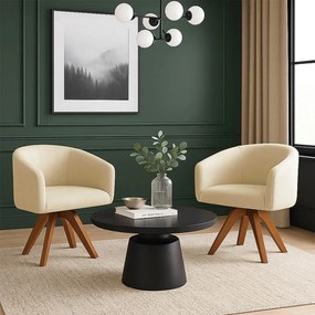 Poltrona Sala Base Giratória Madeira Kit 2 Arielle Suede Bege D03 - D'Rossi