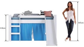 Cama Infantil Elevada com Escorregador Cortina Azul Playground