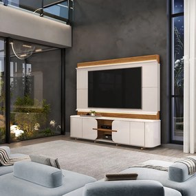 Home Estante TV 75" Ahri Ripado Canelado 4 Portas com Amortecimento OffWhite/Freijó G18 - Gran Belo