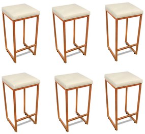 Banqueta Alta para Cozinha Industrial Kit 6 Nick Bronze e Sintético D03 - D'Rossi - Bege