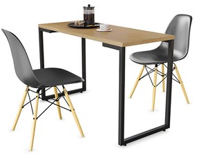 Mesa Multiuso Porto Natural 120cm com 02 Cadeira Eiffel Preto - D'Rossi
