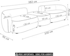 Sofá 5 Lugares Com Puff 382cm Orgânico Lyor Linho Bege Z55  - Mpozenat