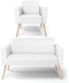 Sofá Namoradeira com Poltrona Pés Palito Natural Marisa Corino D03 - D'Rossi - Branco