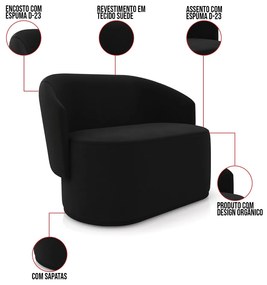 Sofá Namoradeira com Poltrona e Puff Orgânico Sala Malu Suede M11 - D'Rossi - Preto
