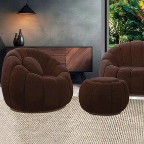 Poltrona e Puff Decorativo Orgânico Fixo Cloud Bouclê E03 - D'Rossi - Marrom