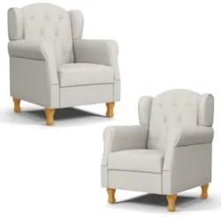 Kit 02 Poltronas de Amamentação Pés Madeira Lucy Z39 Linho Off White -