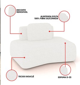 Sofá Módulo Canto 175cm Orgânico Sala Berlim Bouclê K01 - D'Rossi - Off White