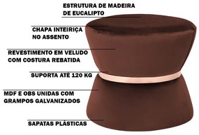 Puff Decorativo Sala de Estar 45cm Dhaka Veludo Marrom G15 - Gran Belo