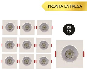 Kit Spot De Embutir Quadrado 5W 6500K Led Bivolt 8,6X8,6X2,5Cm (10 Peç...