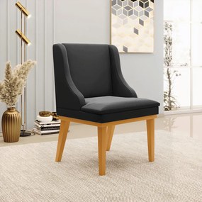 Cadeira Decorativa Sala de Jantar Base Fixa de Madeira Firenze Veludo Preto/Castanho G19 - Gran Belo