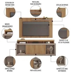 Rack Bancada Com Painel Para TV 65 Pol. Ripado Krome C01 Buriti/Fendi