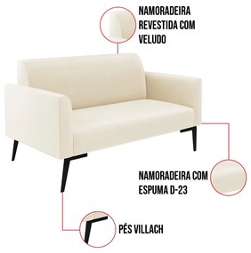 Sofá Namoradeira com Poltrona Pés Villach Marisa Veludo Bege