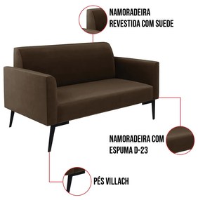 Sofá Namoradeira Pés Villach Marisa Suede D03 - D'Rossi - Marrom