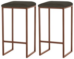 Kit 2 Banqueta Decorativa Billie Base Bronze Suede Marrom G41 - Gran Belo