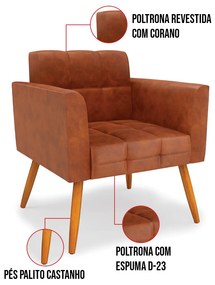 Kit 1 Sofá Namoradeira e 2 Poltronas Elisa Corano Nozes Pés Palito Castanho D03 - D'Rossi