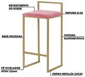 Banqueta Decorativa Jasmine Base Gold Suede Rosa G41 - Gran Belo