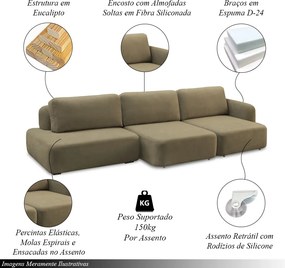 Conjunto Sala de Estar 1 Sofá Retrátil Modulado 402cm e 2 Poltronas Santiago Bouclê Castor G89 - Gran Belo