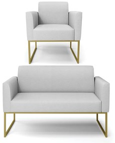 Sofá Namoradeira com Poltrona Base Industrial Dourado Marisa Linho D03 - D'Rossi - A05 Cinza