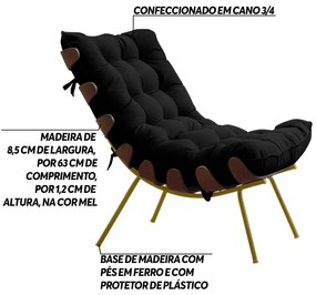 Poltrona Decorativa Sala de Estar Abel Base de Madeira Dourada Veludo Preto G41 - Gran Belo