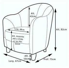 Poltrona Decorativa Sala de Estar Pés Madeira Kairós Couro Off White G03 - Gran Belo