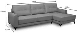 Sofá 4 Lugares com Chaise Direito 265cm Soreh F05 Veludo Prata - Mpoze