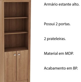 Armário Estante Alto para Escritório Home Office ME4110 MDP Amendoa G69 - Gran Belo
