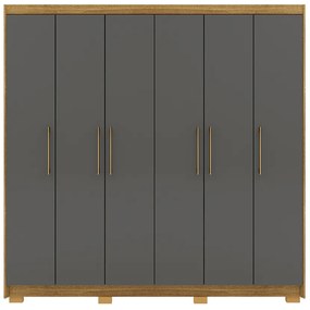 Guarda Roupa Casal Madesa 6 Portas Bater 6 Gavetas com Cabideiros Ajustáveis MDF Nature/Chumbo G98 Gran Belo