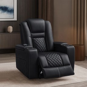 Poltrona do Papai Elétrica Reclinável Chicago com Aquecimento Massagem e Porta Copos Entrada USB/USB-C PU Preto G94 - Gran Belo