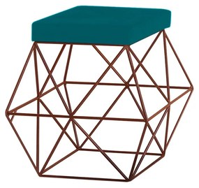 Puff Decorativo Sala de Estar Base Bronze Trixie Suede Azul Claro G41 - Gran Belo