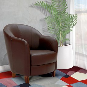 Kit 4 Poltronas Decorativas Sala de Estar Pés Madeira Kairós Couro Chocolate G03 - Gran Belo