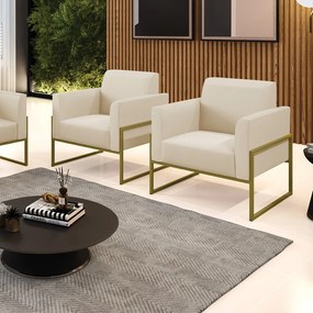 Kit 2 Poltronas Base Industrial Alta Dourado Marisa Corino D03 - D'Rossi - Bege