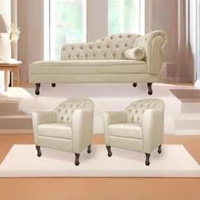 Kit Diva Recamier Diana 140cm Lado Esquerdo e 02 Poltronas Julia Corano - ADJ Decor