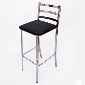 Banqueta alta cromada Oblongo Estofado Preto Michi