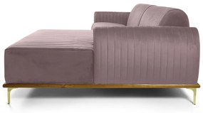 Sofá 3 Lugares Lisboa D07 com Chaise Direita 230cm Veludo Rosa - D'Rossi