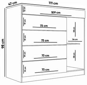 Cômoda Quarto Porta Jóias com Tampo Vidro 111cm Stefanie Atacama A09 - D'Rossi