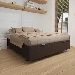 Base Box Baú para Cama Casal 138x188cm Liz S05 Suede Bordado Marrom -