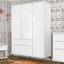 Guarda Roupa Infantil 100% MDF 3 Portas Pés Retrô Mel Z39 Branco - Mpo