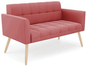 Kit 1 Sofá Namoradeira e 2 Poltronas Elisa Suede Rosê Pés Palito Natural - D'Rossi