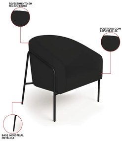 Poltrona Sala Industrial Alta Preto Stella Linho D03 - D'Rossi - Preto