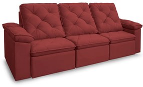 Sofá Reclinável Retrátil 3 Lugares 290cm Verus Veludo Vermelho - Sheep Estofados - Vermelho