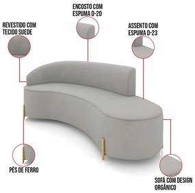 Sofá 4 Lugares Orgânico 220cm Pé Dourado Morgan Suede D03 - D'Rossi - Cinza