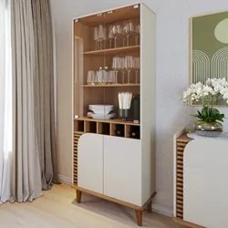 Balcão Buffet e Cristaleira com Adega Madrid C05 Off White Matte/Freij