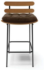 Kit 04 Banquetas Costela Suede Marrom Base Metálica Preto - D'Rossi