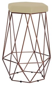 Banqueta Decorativa Rubel Base Bronze Veludo Bege G41 - Gran Belo
